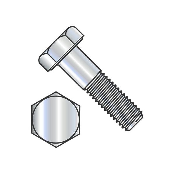 Grade 2, 1-1/8"-7 Hex Head Cap Screw, Zinc Plated Steel, 4 in L